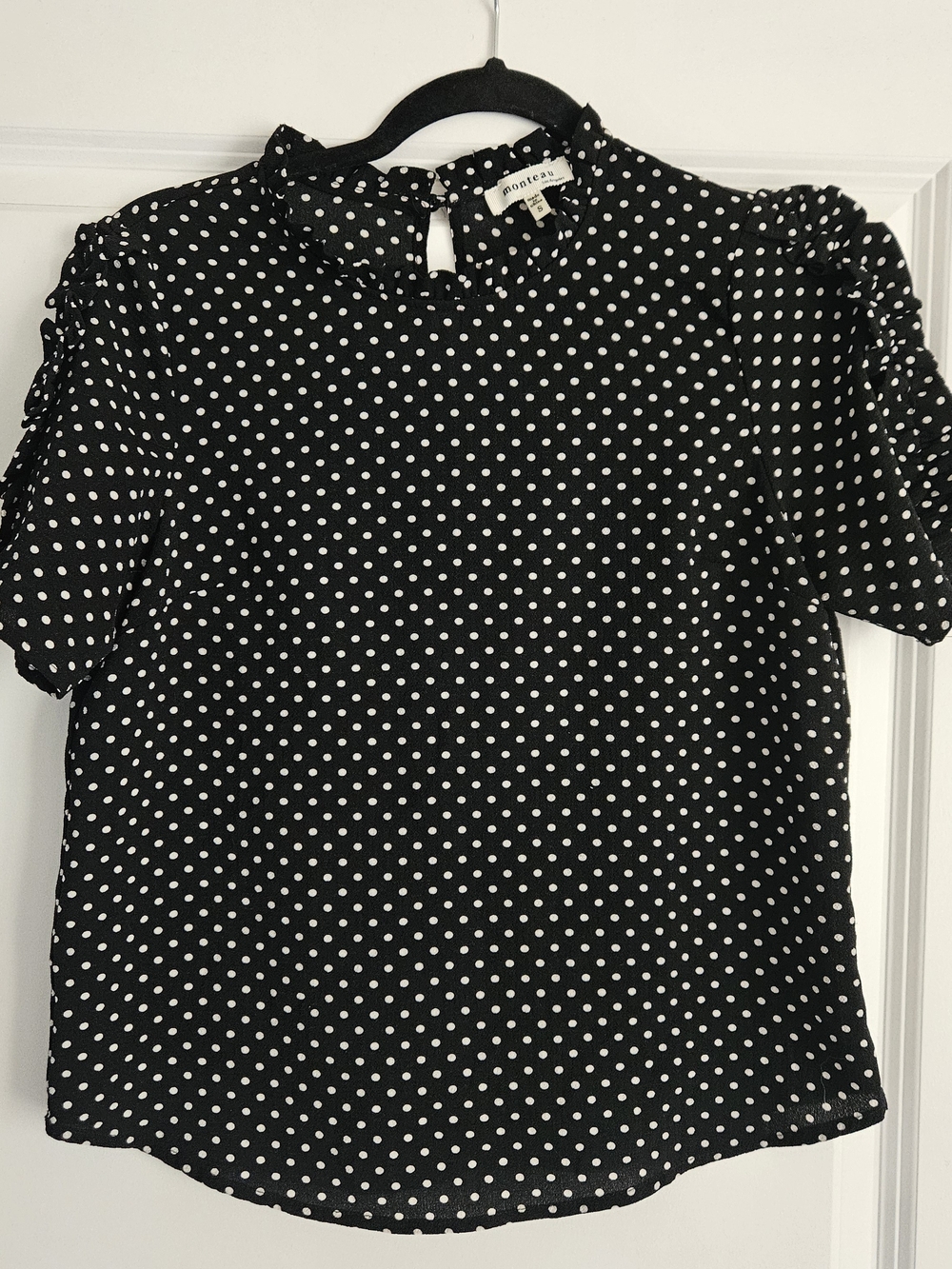 Monteau Black Polka Dot Short Sleeve Blouse - Size Small